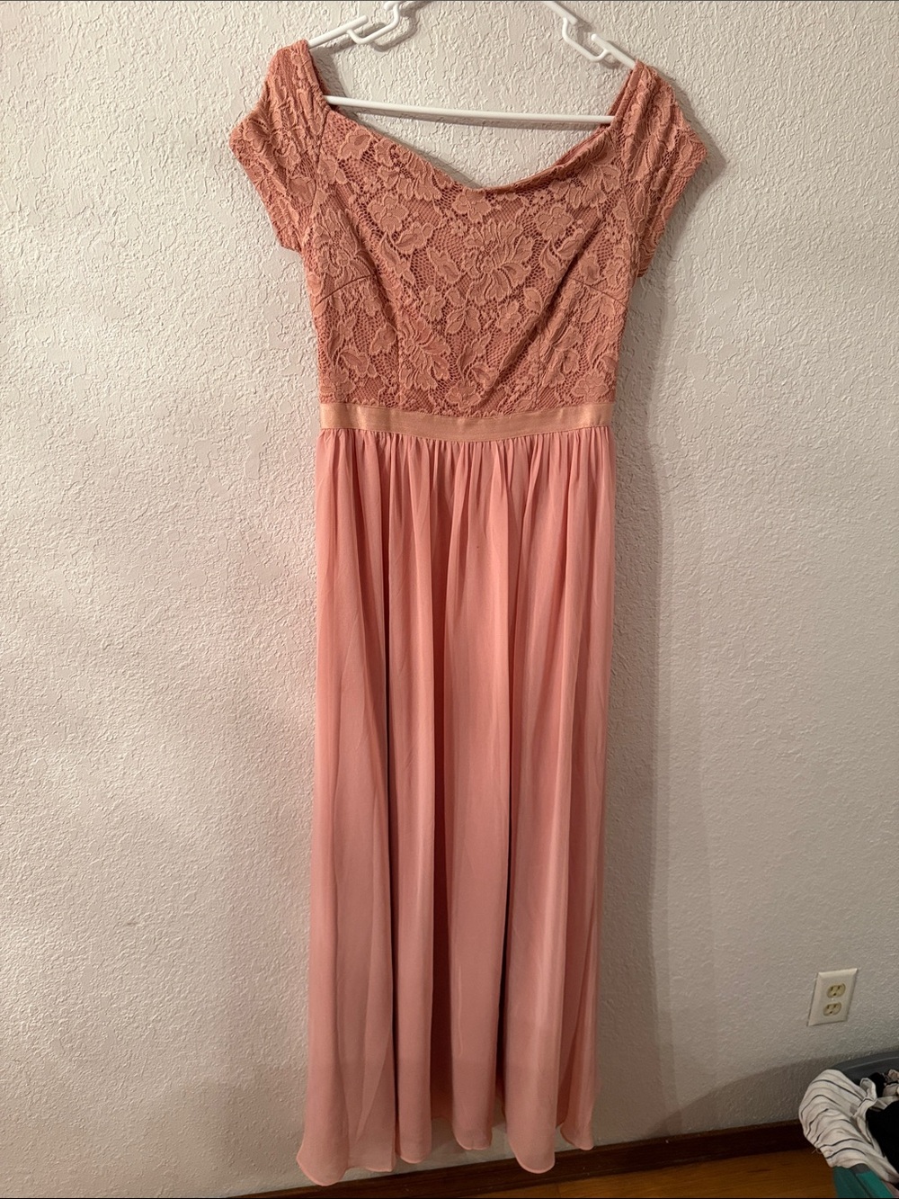 Blush Lace Bodice Chiffon Maxi Dress for Weddings